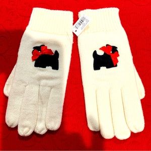 Cute Warm Winter Knit Gloves Cream Color with Black Scotty Dog Holiday N…